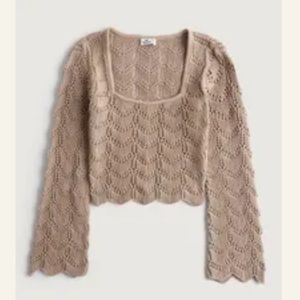 HOLLISTER Taupe Brown Crochet Sweater | Size M